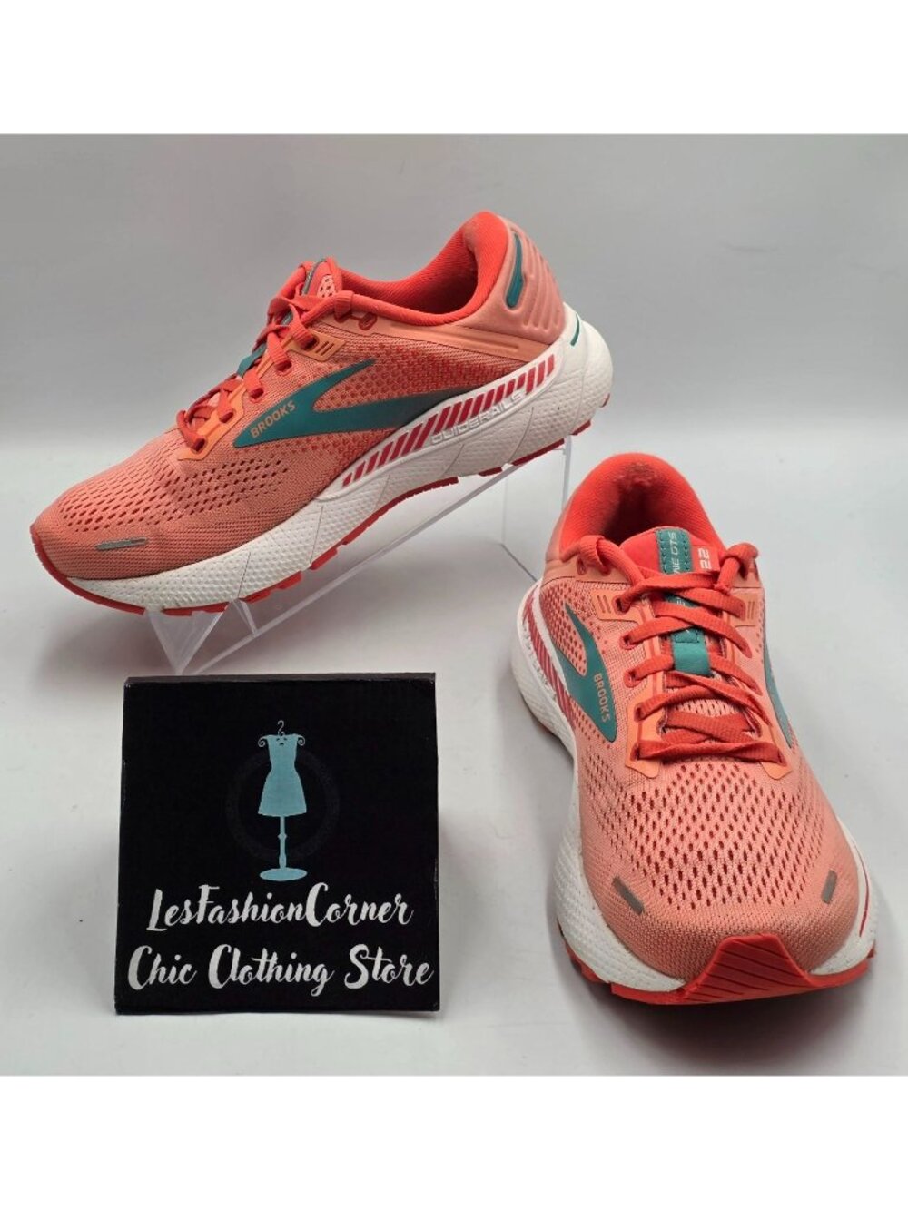 Brooks Women's Coral Teal Adrenaline GTS 22 Lightweight Running Shoes Sz 8 3903